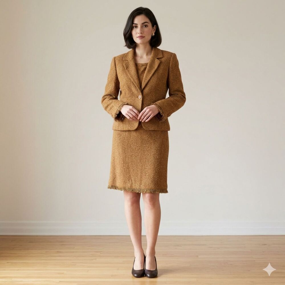 Jones Wear Vintage Brown Blazer and Skirt Suit Texture Classic Lapel